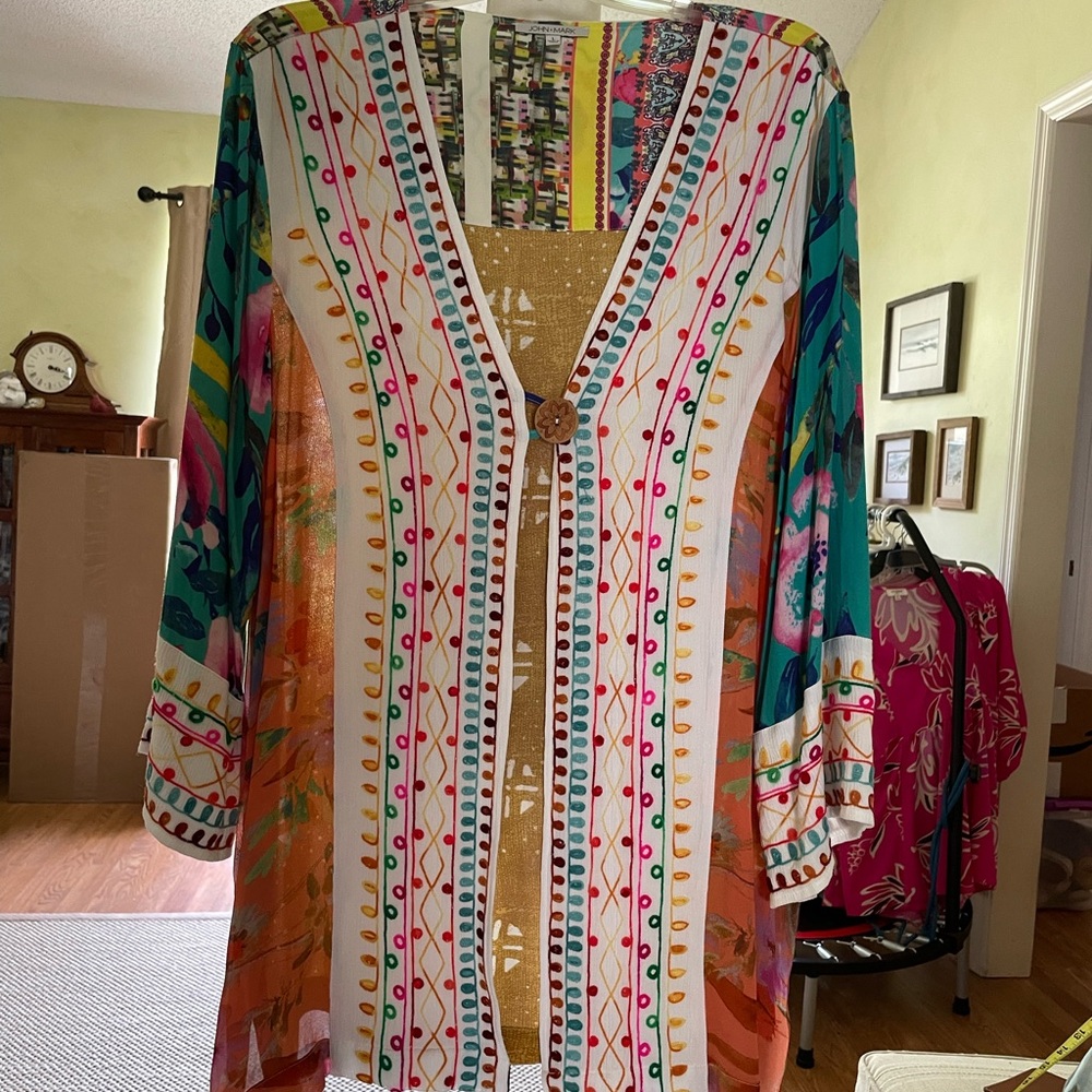 John Mark Colorful Patterned Kimono Cardigan. Boho. size Large. Like new! - Picture 3 of 13